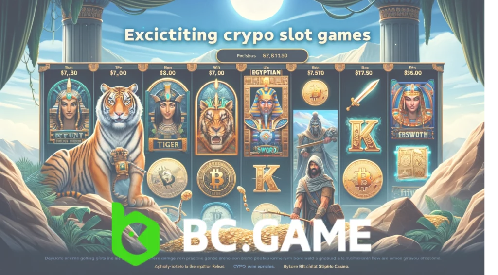 Image banner for a webpage about 'Exciting Crypto Slot Games' at BC.Game Bitcoin Casino. The banner is divided into sections, each representing a different slot game popular with gamblers in Nigeria.
