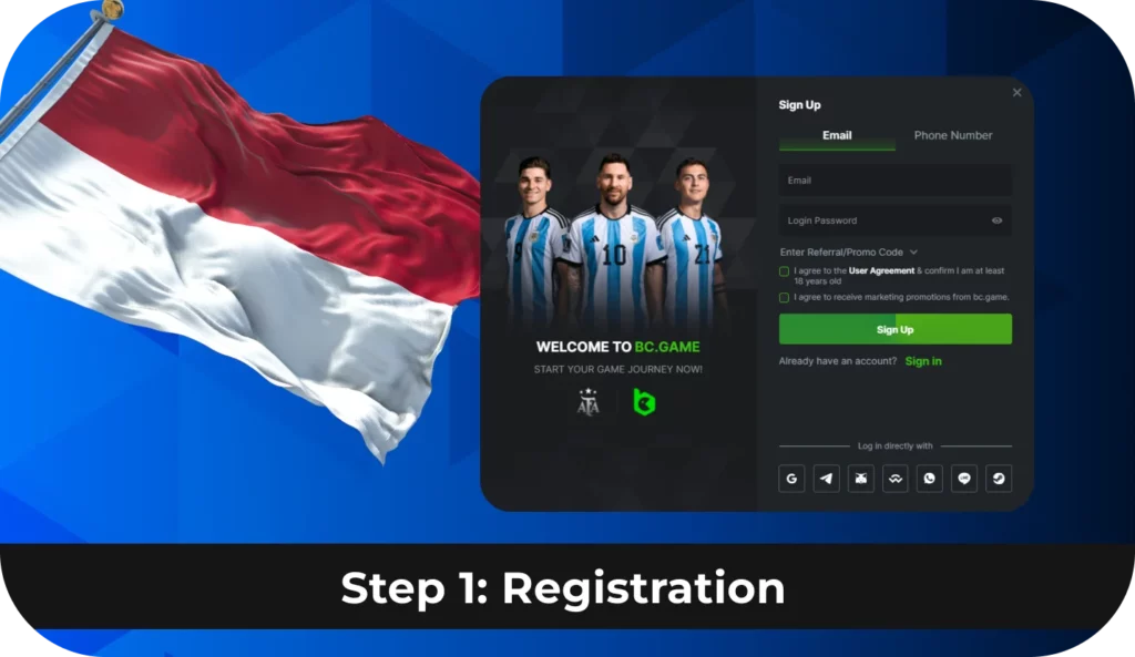 To start Playing BC Game in Indonesia firstly Register